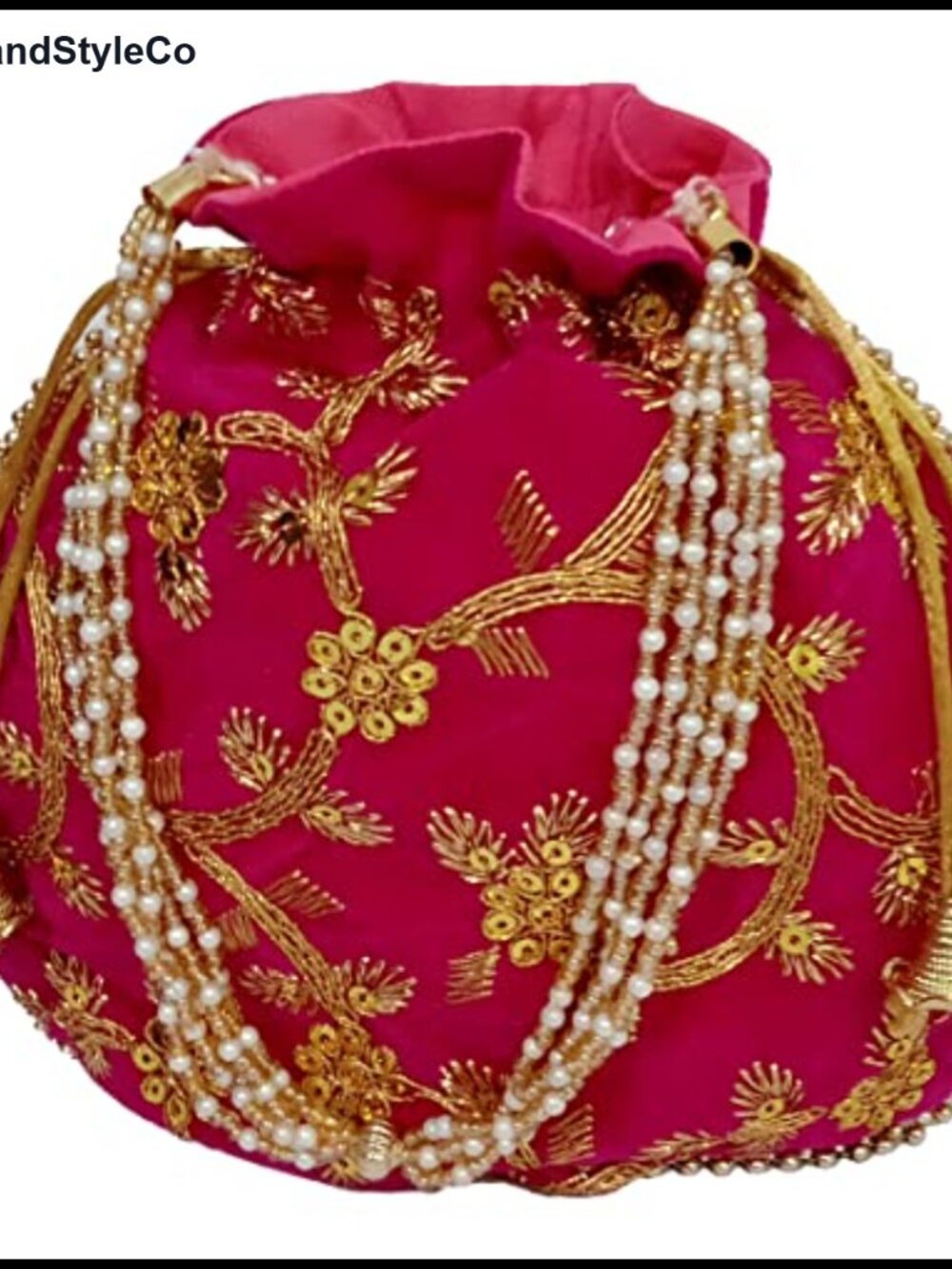 Purpledip Chenille Potli Bag Drawstring Clutch Gold Thread Sequin Embroidery